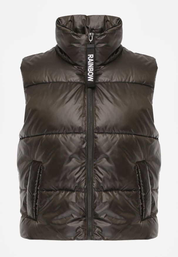 Born2be - Ciemnozielona Kamizelka z Szerokim Kołnierzem Pikowana Risara. Kolor: zielony. Długość rękawa: bez rękawów