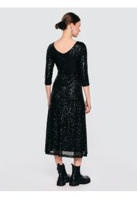 Big-Star - Sukienka damska midi cekinowa z rękawem 3/4 czarna Alex 906. Okazja: na imprezę. Kolor: czarny. Długość: midi #4