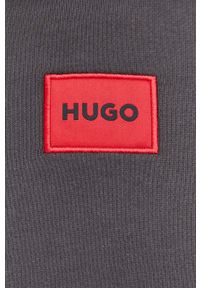 Hugo - HUGO bluza bawełniana męska kolor szary z kapturem z aplikacją. Okazja: na co dzień. Typ kołnierza: kaptur. Kolor: szary. Materiał: bawełna. Wzór: aplikacja. Styl: casual #2