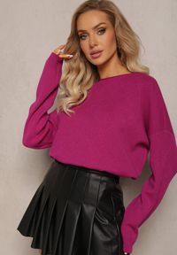 Renee - Fioletowy Sweter o Luźnym Kroju Enian. Kolor: fioletowy. Sezon: jesień, zima #5