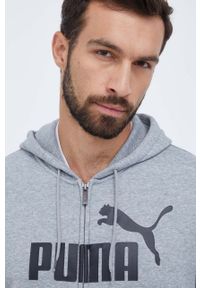 Puma bluza męska kolor szary z kapturem z nadrukiem. Typ kołnierza: kaptur. Kolor: szary. Materiał: materiał. Długość rękawa: długi rękaw. Długość: długie. Wzór: nadruk #3
