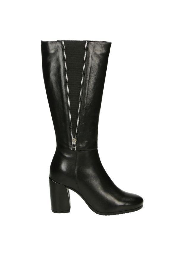 Venezia - KOZAKI NA OBCASIE YANA1909 BLACK. Materiał: skóra, syntetyk. Szerokość cholewki: normalna. Obcas: na obcasie. Wysokość obcasa: średni