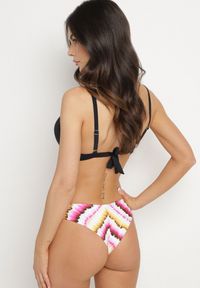 Born2be - Czarno-Różowe Bikini Biustonosz i Majtki Typu Figi z Nadrukiem Natimela. Kolor: czarny. Wzór: nadruk