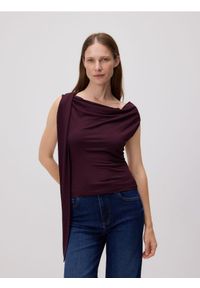 Reserved - Drapowany top z wiskozą - ciemnofioletowy. Kolor: fioletowy. Materiał: wiskoza