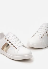 Born2be - Biało-Beżowe Sneakersy Sznurowane z Metalicznymi Wstawkami Vunna. Kolor: biały. Materiał: jeans. Obcas: na obcasie. Wysokość obcasa: niski #6