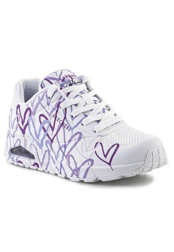 skechers - Buty do chodzenia damskie Skechers Jgoldcrown Uno Lite Spread The Love. Kolor: biały. Materiał: materiał, syntetyk. Szerokość cholewki: normalna. Model: Skechers Sport. Sport: turystyka piesza