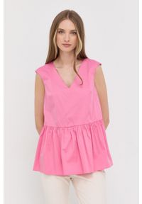 Weekend Max Mara bluzka damska kolor różowy gładka. Okazja: na co dzień. Kolor: różowy. Materiał: tkanina. Długość: krótkie. Wzór: gładki. Styl: casual