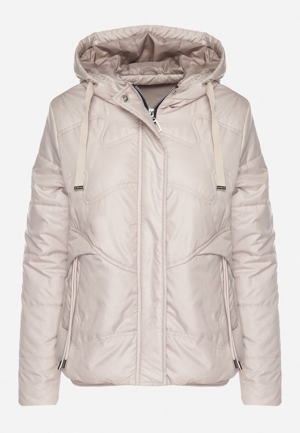 Born2be - Beżowa Casualowa Kurtka z Kapturem i Ozdobnymi Sznurkami Evialinae. Okazja: na co dzień. Typ kołnierza: kaptur. Kolor: beżowy. Materiał: poliester, jeans. Styl: casual