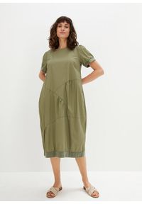 bonprix - Sukienka z wpuszczanymi kieszeniami, O-shape. Kolor: zielony. Materiał: bawełna