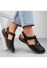 Skórzane komfortowe sandały damskie pełne czarne Helios 128.011. Kolor: czarny. Materiał: skóra #3