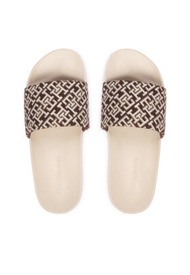 TOMMY HILFIGER - Tommy Hilfiger Klapki Monogram Pool Slide FW0FW09423 Brązowy. Kolor: brązowy. Materiał: materiał