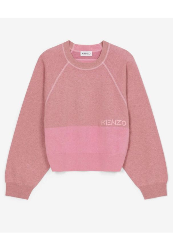 Kenzo - KENZO - Różowa bluza z logo. Kolor: różowy, wielokolorowy, fioletowy. Materiał: wełna, bawełna, prążkowany. Wzór: aplikacja. Styl: klasyczny