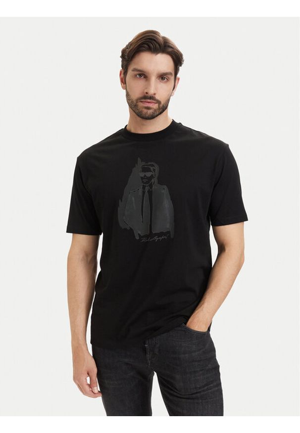 Karl Lagerfeld - KARL LAGERFELD T-Shirt 755143 563225 Czarny Regular Fit. Typ kołnierza: dekolt w karo. Kolor: czarny. Materiał: bawełna