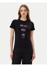 Karl Lagerfeld - KARL LAGERFELD T-Shirt A2W17112 Czarny Regular Fit. Typ kołnierza: dekolt w karo. Kolor: czarny. Materiał: bawełna