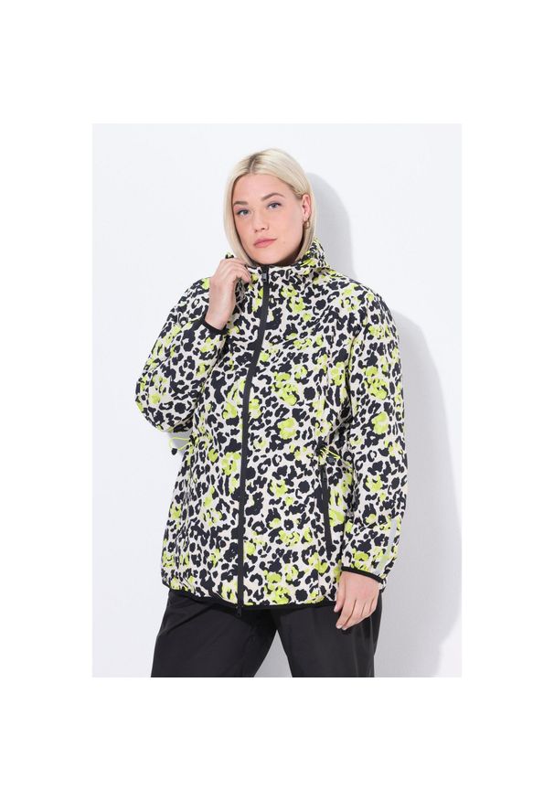 ULLA POPKEN - Damskie Kurtka przeciwdeszczowa woreczek podróżny wodoodporna. Kolekcja: plus size. Kolor: zielony, żółty, wielokolorowy. Materiał: poliester, materiał. Sport: turystyka piesza