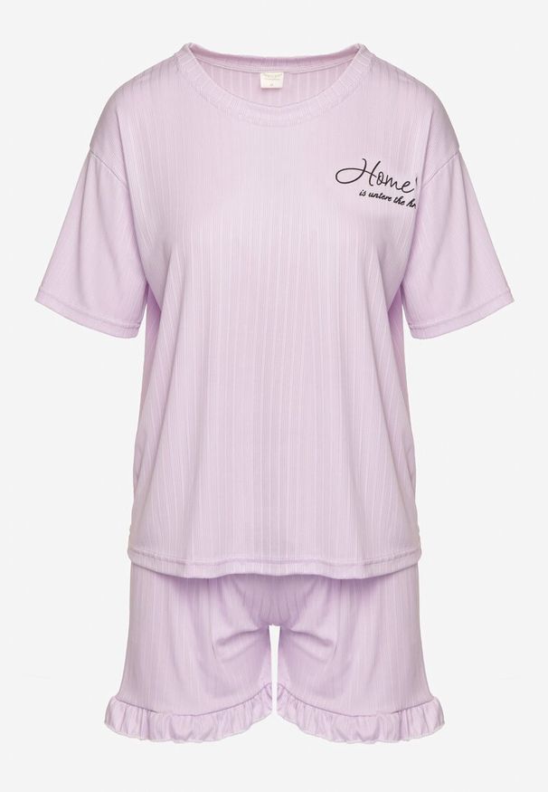 Born2be - Jasnofioletowy Komplet Piżamowy 2-częściowy Zanina. Kolor: fioletowy. Materiał: dzianina, prążkowany. Długość: krótkie