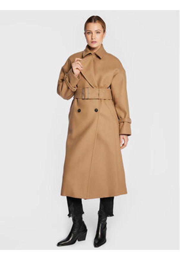 IRO Płaszcz wełniany Kealia AR037 Brązowy Regular Fit. Kolor: brązowy. Materiał: wełna