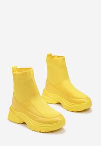 Born2be - Żółte Sneakersy na Grubej Podeszwie ze Skarpetkową Cholewką Pinkia. Kolor: żółty. Szerokość cholewki: normalna #4