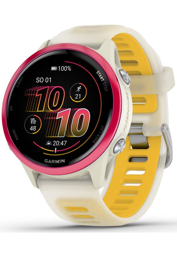 GARMIN - Zegarek sportowy Garmin Garmin Forerunner® 570 - 42mm, Raspberry Aluminium with Translucent Bone/Mango Band. Styl: sportowy
