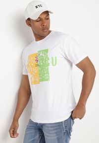 Born2be - Biała Bawełniana Koszulka T-Shirt z Krótkim Rękawem i Ozdobnym Nadrukiem Branessa. Okazja: na co dzień. Kolor: biały. Materiał: bawełna. Długość rękawa: krótki rękaw. Długość: krótkie. Wzór: nadruk. Styl: casual #5