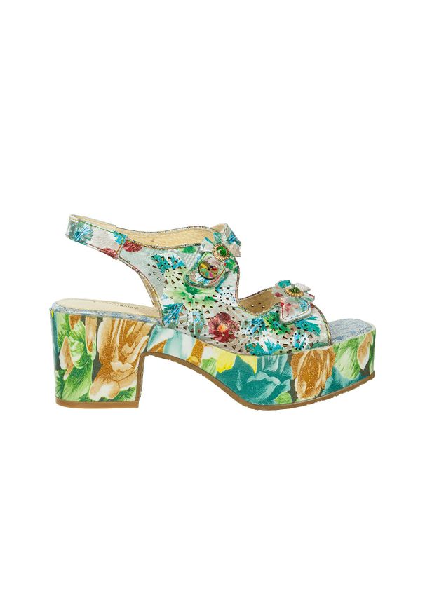 Sandały Laura Vita Paulao 01 Ciel 202063, Wielokolorowy, Skóra naturalna - 38. Okazja: na co dzień. Zapięcie: rzepy. Kolor: wielokolorowy. Materiał: skóra. Wzór: aplikacja, kolorowy. Obcas: na obcasie. Styl: elegancki, casual. Wysokość obcasa: średni