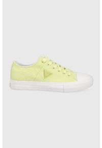 Guess tenisówki PRANZE damskie kolor żółty. Nosek buta: okrągły. Zapięcie: sznurówki. Kolor: żółty. Materiał: guma