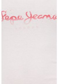 Pepe Jeans Top Dunia damski kolor biały. Kolor: biały. Materiał: dzianina. Długość rękawa: na ramiączkach. Wzór: nadruk