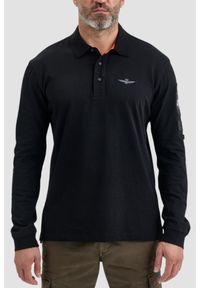 Aeronautica Militare - AERONAUTICA MILITARE Czarny longsleeve polo męski Eurofighter Typhoon, Rozmiar 3XL. Typ kołnierza: polo. Kolor: czarny. Materiał: bawełna. Długość rękawa: długi rękaw