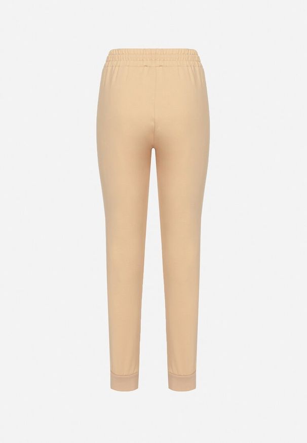 Born2be - Beżowe Bawełniane Spodnie Dresowe z Wysokim Stanem Wykończone Suwakami i Wstążką Dedela. Okazja: na co dzień, na spacer. Stan: podwyższony. Kolor: beżowy. Materiał: bawełna, dresówka. Styl: casual