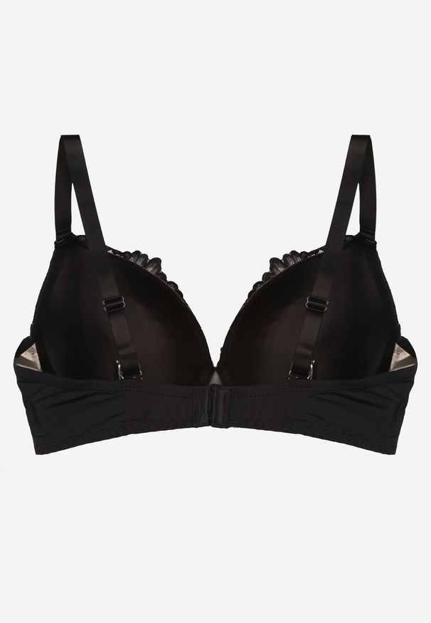 Renee - Czarno-Beżowy Koronkowy Biustonosz Ozdobiony Cyrkoniowym Sercem Bothilei. Kolor: czarny. Materiał: koronka. Wzór: aplikacja