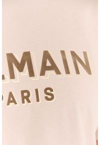 Balmain - BALMAIN Beżowy t-shirt z aksamitnym logo flock and foil. Kolor: beżowy #3
