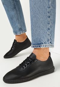 Born2be - Czarne Trampki. Nosek buta: okrągły. Kolor: czarny. Materiał: jeans, materiał, skóra ekologiczna. Szerokość cholewki: normalna. Wzór: jednolity #4