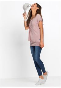 bonprix - Długi T-shirt z miękkiej mieszanki wiskozy. Kolor: różowy. Materiał: wiskoza. Długość rękawa: krótki rękaw. Długość: długie #3
