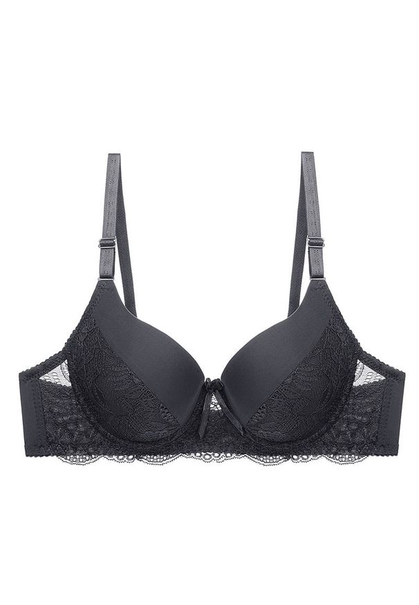 Intica - Biustonosz push-up z usztywnieniem i subtelnymi zdobieniami Veritchka. Kolor: czarny. Materiał: tkanina. Rodzaj stanika: push-up. Wzór: aplikacja