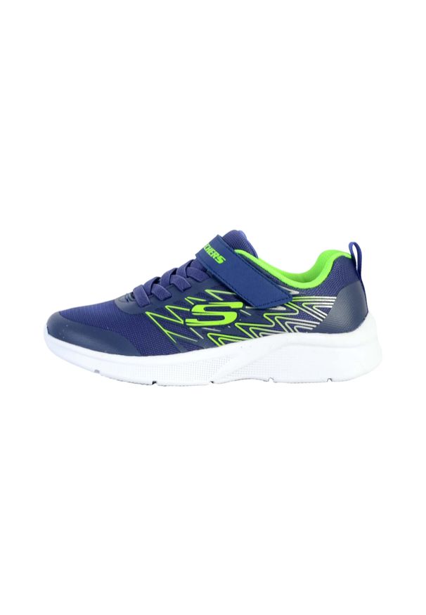 skechers - Buty Dziecko Skechers Microspec Texlor granatowy. Kolor: wielokolorowy, niebieski, zielony. Materiał: tkanina, guma, materiał, syntetyk. Model: Skechers Sport. Sport: turystyka piesza