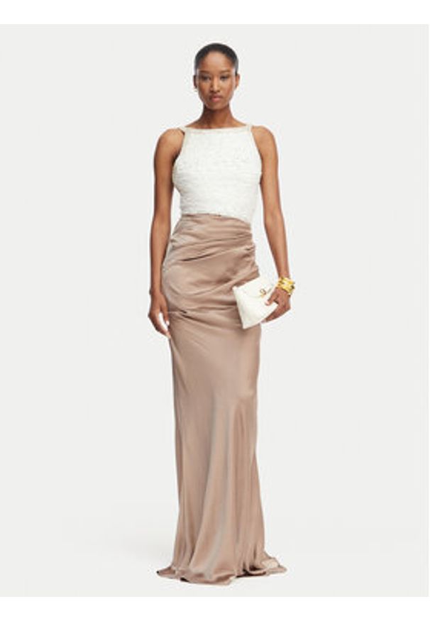 Elisabetta Franchi Sukienka wieczorowa AB-R17-62E2 Brązowy jasny Slim Fit. Kolor: brązowy. Materiał: syntetyk. Styl: wizytowy