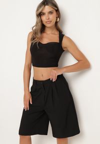 Born2be - Czarne Garniturowe Szorty z Wiskozą i Wysokim Stanem Zapinane na Suwak Lirvia. Stan: podwyższony. Kolor: czarny. Materiał: wiskoza. Sezon: lato. Styl: elegancki #6