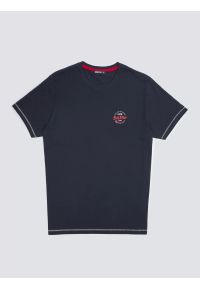 Big-Star - Koszulka męska z kontrastowymi przeszyciami granatowa Elvin 403. Okazja: na co dzień. Kolor: niebieski. Materiał: dzianina, jeans, bawełna, materiał, skóra, denim. Wzór: nadruk. Styl: klasyczny, casual