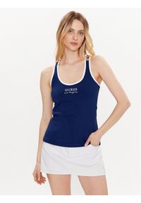 Guess Top Sporty E3GP05 KBP41 Niebieski Slim Fit. Kolor: niebieski. Materiał: bawełna. Styl: sportowy