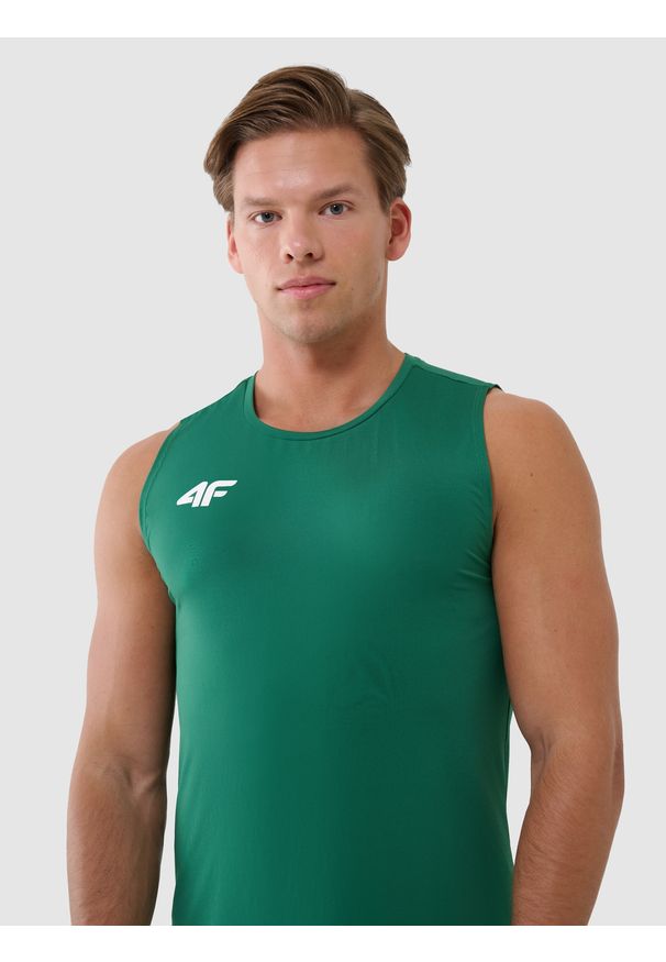 4f - 4F Tank top treningowy szybkoschnący męski - zielony XL. Kolor: zielony. Materiał: dzianina, włókno, syntetyk, materiał, elastan. Wzór: gładki, ze splotem, jednolity. Sport: fitness