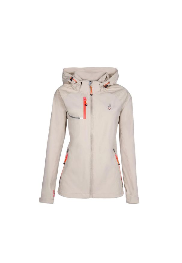 Aulp - Kurtka softshell damska AULP ROSSA wodoodporna oddychająca regulowana z kapturem. Typ kołnierza: kaptur. Kolor: beżowy. Materiał: softshell. Sport: turystyka piesza