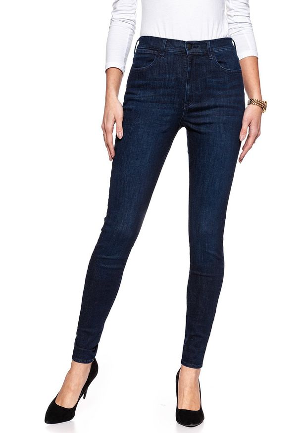 Wrangler - WRANGLER SUPER HIGH SKINNY TAINTED BLUE W27WSZ21H. Stan: podwyższony. Wzór: jednolity