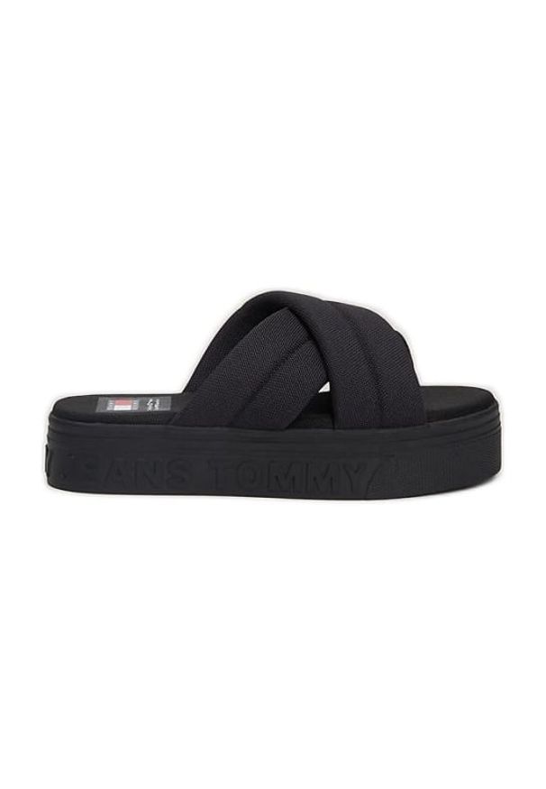 TOMMY HILFIGER - Klapki Tommy Hilfiger Lettering Flatform Sandal EN0EN02465BDS czarne. Nosek buta: otwarty. Kolor: czarny. Materiał: syntetyk, guma. Sezon: lato