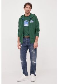 Lacoste bluza bawełniana męska kolor zielony z kapturem z nadrukiem. Typ kołnierza: kaptur. Kolor: zielony. Materiał: bawełna. Wzór: nadruk #5