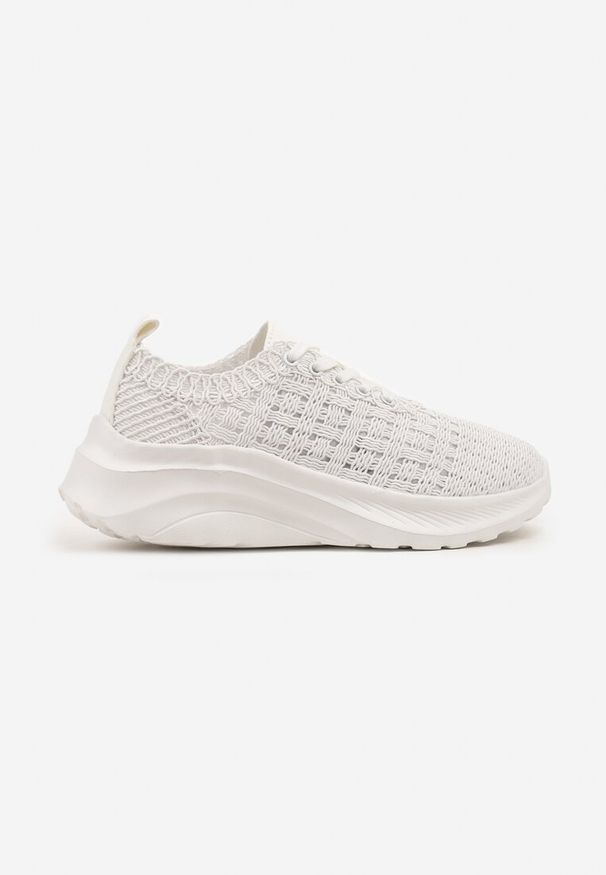 Born2be - Białe Sneakersy z Siateczkową Cholewką Uliorelia. Okazja: na co dzień. Kolor: biały. Materiał: jeans. Szerokość cholewki: normalna
