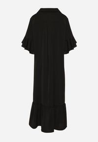 Born2be - Czarna Sukienka Koszulowa z Ozdobną Falbanką Daviravie. Okazja: na co dzień. Kolor: czarny. Typ sukienki: koszulowe. Styl: klasyczny, casual, elegancki #7