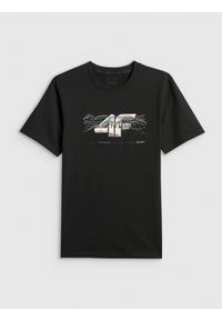 4f - 4F T-shirt regular z nadrukiem męski - czarny XXL. Okazja: na co dzień. Kolor: czarny. Materiał: materiał. Wzór: nadruk. Styl: casual, sportowy #1