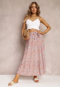 Renee - Czerwona Rozkloszowana Spódnica Maxi z Wiskozy z Gumką w Talii Tailana. Okazja: na co dzień. Kolor: czerwony. Materiał: wiskoza. Styl: casual #4