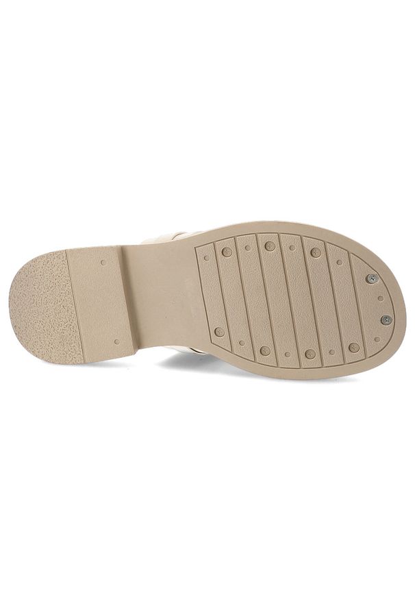 Klapki damskie Artiker, cholewka ze skóry naturalnej wsuwany fason z szerokimi paskami na płaskiej podeszwie, beżowe, 58C1629. Kolor: beżowy. Materiał: skóra. Obcas: na płaskiej podeszwie