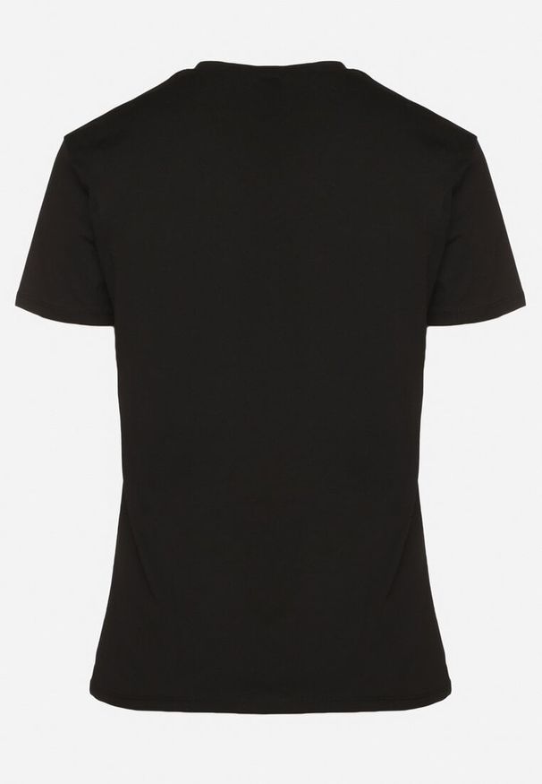 Born2be - Czarny Bawełniany T-shirt Ozdobiony Sercem Tolianee. Okazja: na co dzień. Kolor: czarny. Materiał: bawełna. Wzór: aplikacja. Styl: casual, klasyczny